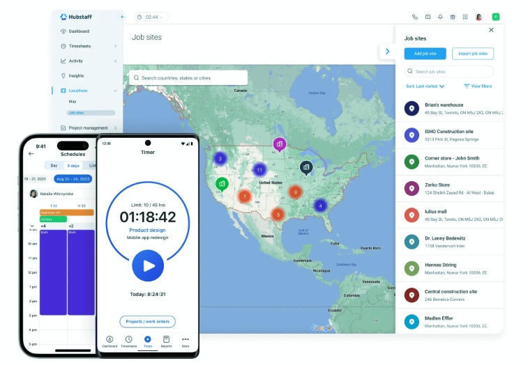 Map & job sites dashboard